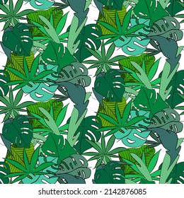 Vector seamless half-drop pattern, with leaves 