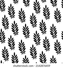 Vector seamless half-drop pattern, with leaves