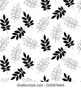 Vector seamless half-drop pattern, with leaves