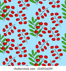 Vector seamless half-drop pattern, with leaves and bud