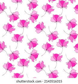 Vector seamless half-drop pattern, with leaves and flowers