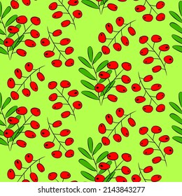 Vector seamless half-drop pattern, with leaves and hackberry