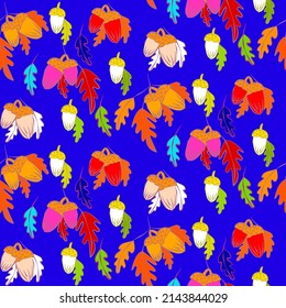 Vector seamless half-drop pattern, with leaves and acorn