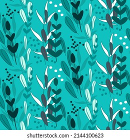 Vector seamless half-drop pattern, with leaves and hackberry
 