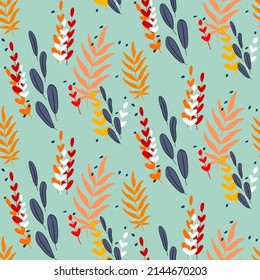 Vector seamless half-drop pattern, with leaves 