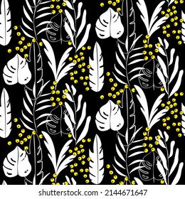Vector seamless half-drop pattern, with leaves and hackberry