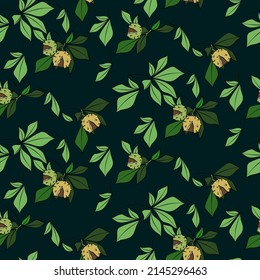 Vector seamless half-drop pattern, with leaves and  horse chestnut