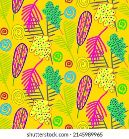 Vector seamless half-drop pattern, with leaves