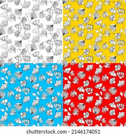 Vector seamless half-drop pattern, with leaves and flowers
