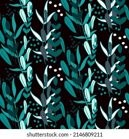 Vector seamless half-drop pattern, with leaves and hackberry
 