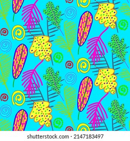 Vector seamless half-drop pattern, with leaves