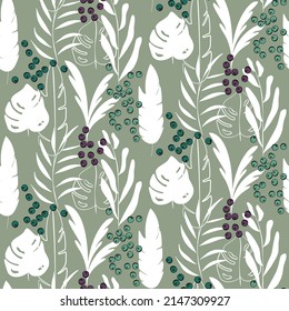 Vector seamless half-drop pattern, with leaves and flowers