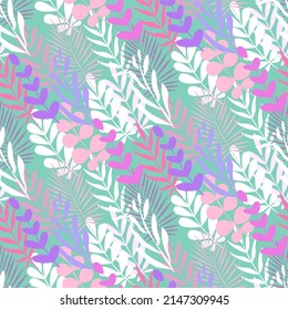 Vector seamless half-drop pattern, with leaves