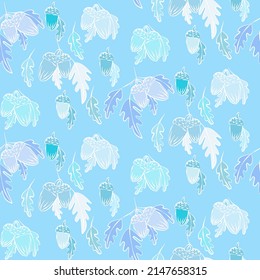 Vector seamless half-drop pattern, with leaves and acorn