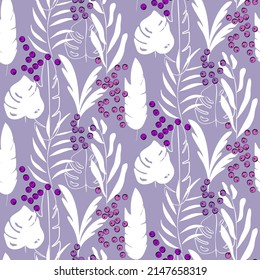 Vector seamless half-drop pattern, with leaves and hackberry