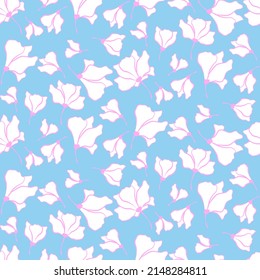 Vector seamless half-drop pattern, with leaves and flowers