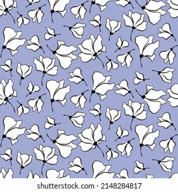Vector seamless half-drop pattern, with leaves and flowers