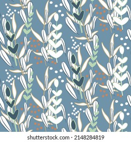 Vector seamless half-drop pattern, with leaves and hackberry