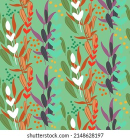 Vector seamless half-drop pattern, with leaves and hackberry