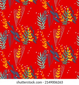 Vector seamless half-drop pattern, with leaves