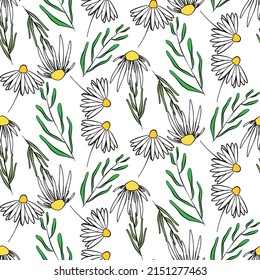 Vector seamless half-drop pattern, with leaves