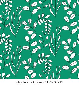 Vector seamless half-drop pattern, with leaves