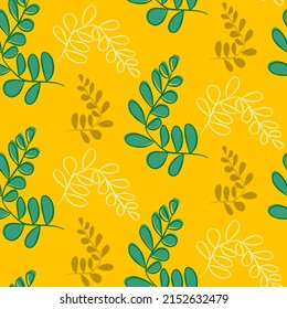Vector seamless half-drop pattern, with leaves