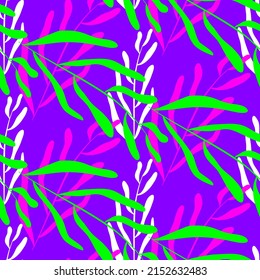 Vector seamless half-drop pattern, with leaves