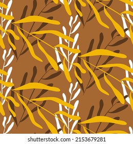 Vector seamless half-drop pattern, with leaves