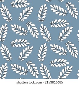 Vector seamless half-drop pattern, with leaves