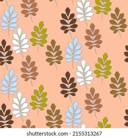 Vector seamless half-drop pattern, with leaves