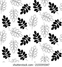 Vector seamless half-drop pattern, with leaves