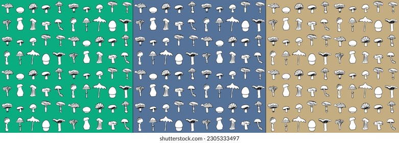 Vector seamless half-drop pattern, with  mushroom