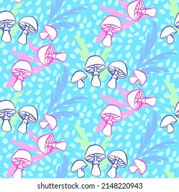 Vector seamless half-drop pattern, with mushrooms