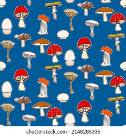 Vector seamless half-drop pattern, with mushrooms