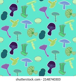 Vector seamless half-drop pattern, with mushrooms
