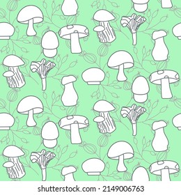 Vector seamless half-drop pattern, with mushrooms