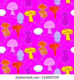 Vector seamless half-drop pattern, with mushrooms