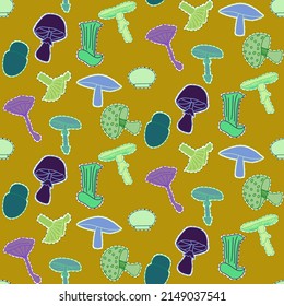 Vector seamless half-drop pattern, with mushrooms