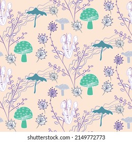 Vektor-nahtlose Halbtrockenmuster, mit Pilzen