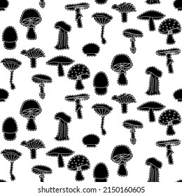 Vector seamless half-drop pattern, with mushrooms
