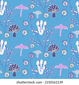 Vector seamless half-drop pattern, with mushrooms