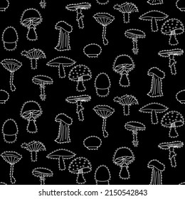 Vector seamless half-drop pattern, with mushrooms