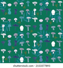 Vector seamless half-drop pattern, with mushrooms