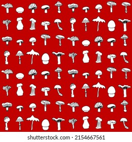 Vector seamless half-drop pattern, with mushrooms