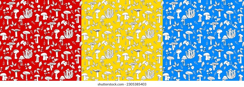 Vector seamless half-drop pattern, with mushrooms