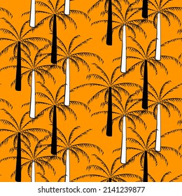 Vector seamless half-drop pattern, with palm tree