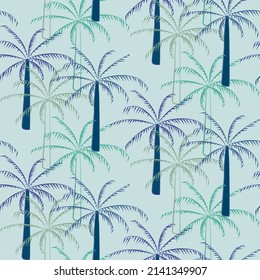 Vector seamless half-drop pattern, with palm tree