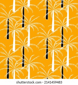 Vector seamless half-drop pattern, with palm tree