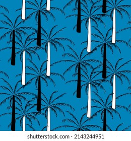 Vector seamless half-drop pattern, with palm tree